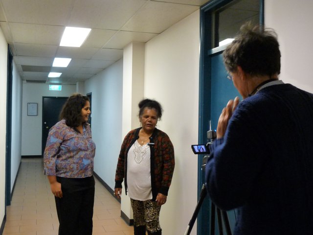 Dolly Brown with Sheena Kitchener, Peter Read original Gandangurra Land Council office, Liverpool